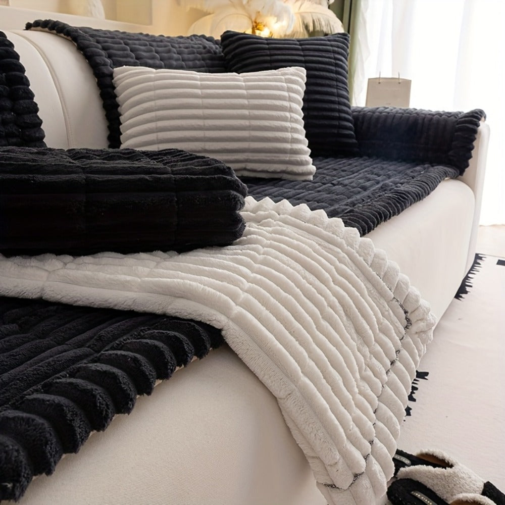Sofa Cushion Cover Plush Velvet Washable Seat Pad Wavy Edge Soft Kapok Filling for Couch Loveseat 1 2 3 4 Seater ¡ª Easy Install Home Decor Protection