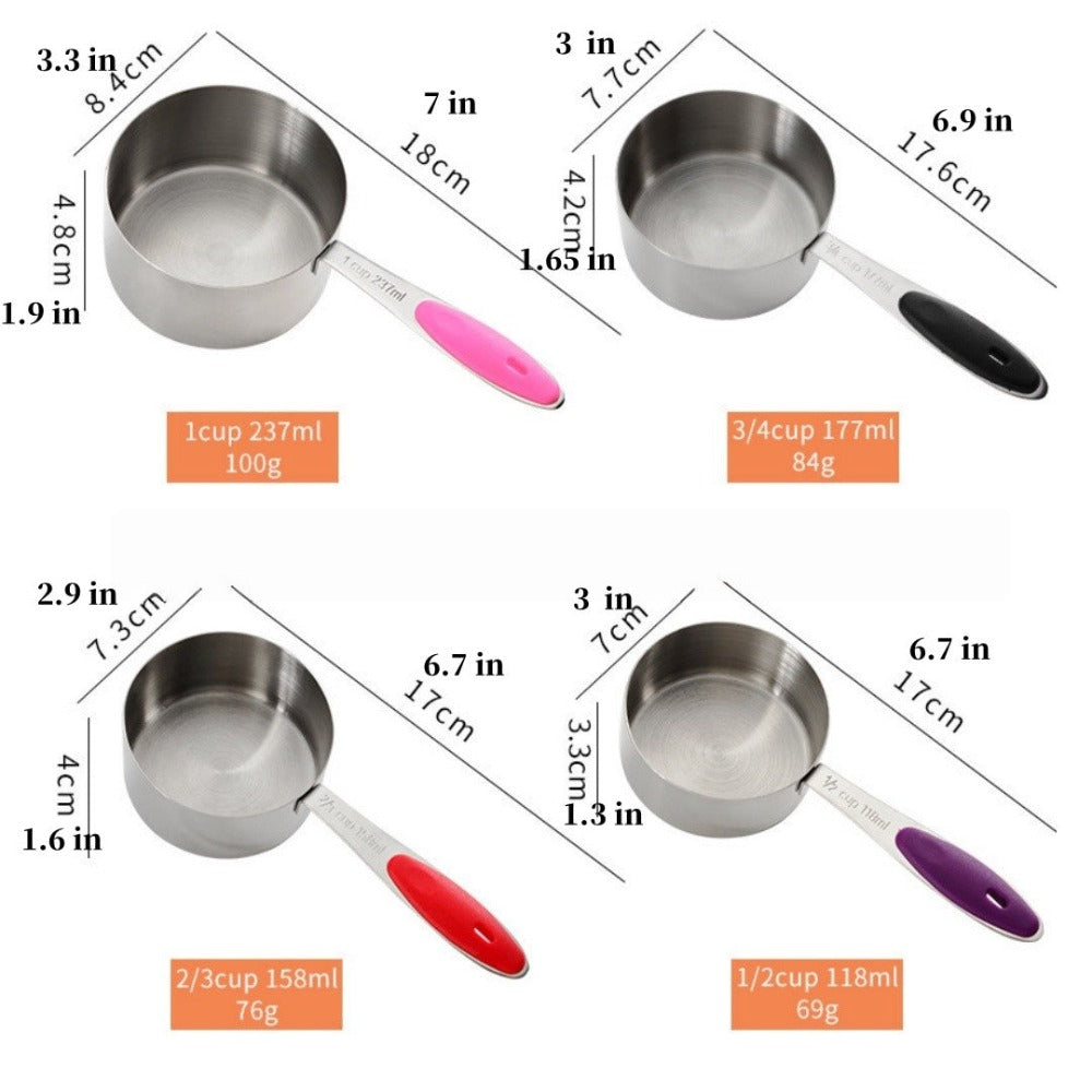 Measuring Cups and Spoons Set 13pcs Stainless Steel with Colorful Silicone Handles Stackable Dishwasher Safe for Kitchen Baking Cooking