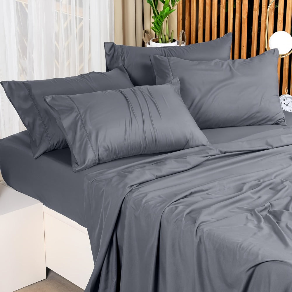 Cooling Fitted Sheet Bamboo Blend Ultra-Soft Deep Pocket Bed Sheet for Hot Sleepers Twin Full Queen King Size Machine Washable Breathable Cooling Bedding White Black Gray Navy Purple Apricot