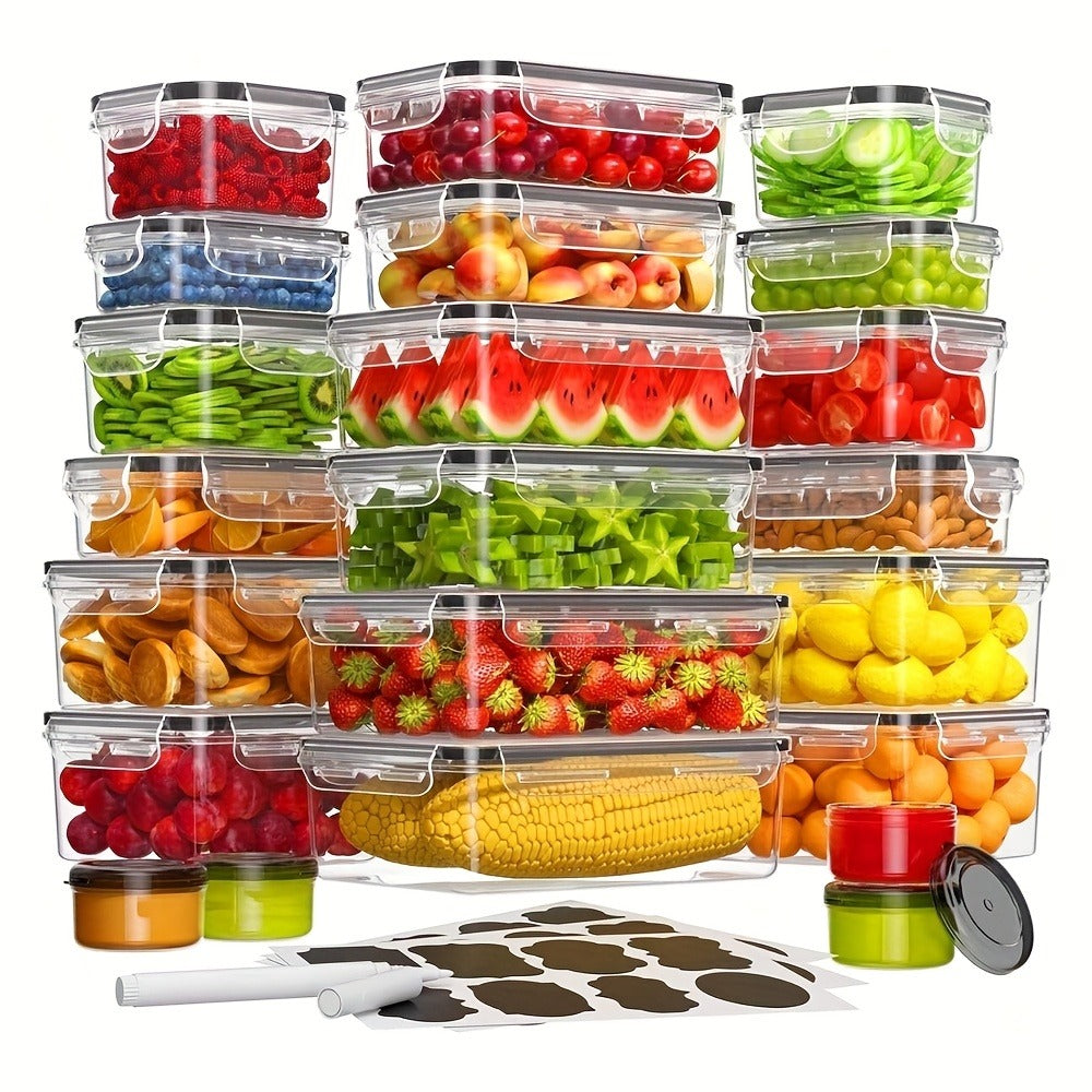 Food Storage Containers with Flip Top Lids - Leak Proof Microwave and Dishwasher Safe Plastic Lunch Boxes for Pantry Travel and Outdoor Use, Large Capacity Sets of 28, 44 or 54 Pieces with Labels and Marker Included
