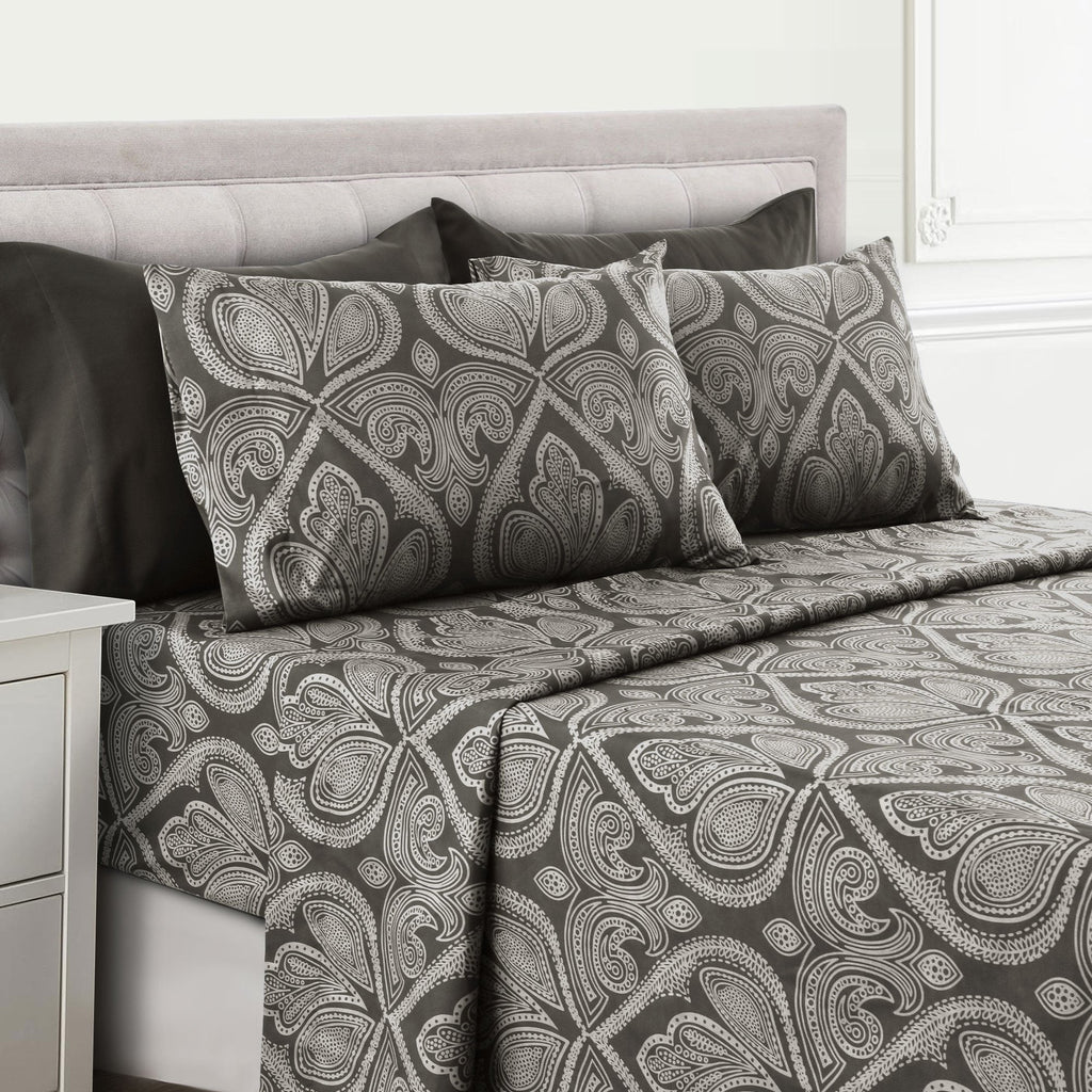 Paisley Bed Sheet Set 4 6 Piece 100% Brushed Microfiber Deep Pocket Fitted Sheet Soft Wrinkle Free Cooling Breathable Twin Full Queen King Cal King