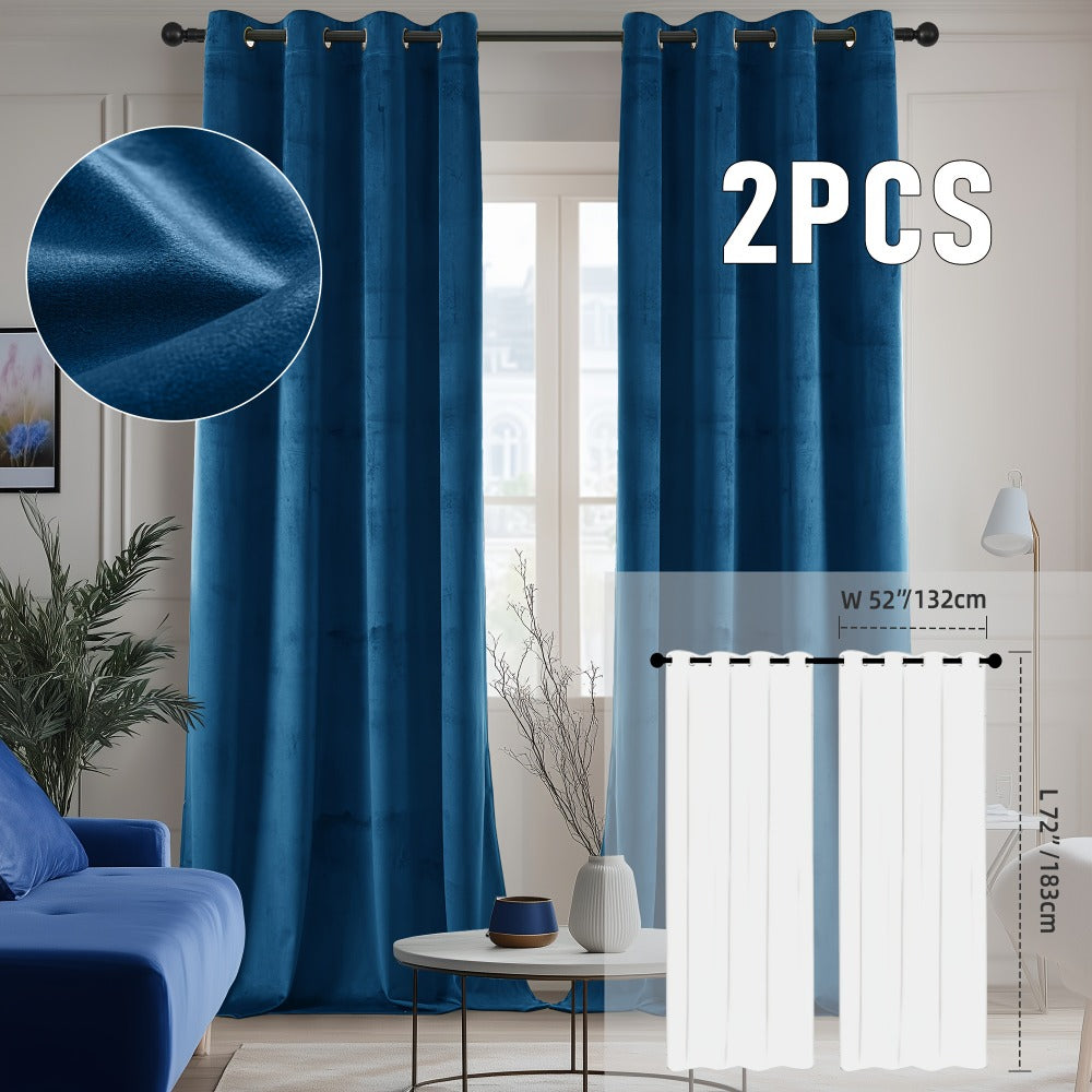 Velvet Room Darkening Curtains 2 Panels | Grommet Top Thermal Insulated Soundproof Blackout Curtains for Living Room Bedroom, Soft Solid Color Vintage Window Drapes