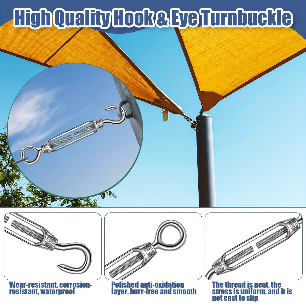 264Pcs Wire Rope Crimping Tool Kit 328ft ¨C Stainless Steel Hook Eye Turnbuckle Thimble Aluminum Crimping Sleeve for Outdoor Garden Railing String Light Hanging