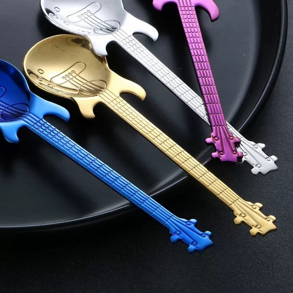 Guitar Shaped Spoons Set of 6 304 Stainless Steel Creative Teaspoons for Coffee Milk Tea Ice Cream Dessert - Colorful Novelty Cutlery Gift Set 7 Random Colors