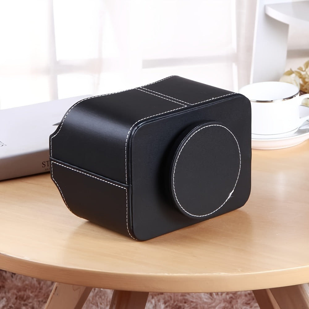 360¡ã Swivel Remote Control Holder with 5 Compartments ¨C PU Leather Desktop Organizer Caddy for TV Remotes, Phones, Glasses, Cosmetics & Stationery, Rotating Storage Box for Home Office Nightstand