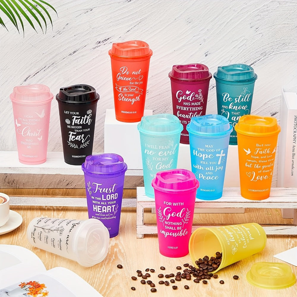 Bible Verse Plastic Tumblers Set of 24 with Lids 16oz Christian Inspirational Cups Gift for Women