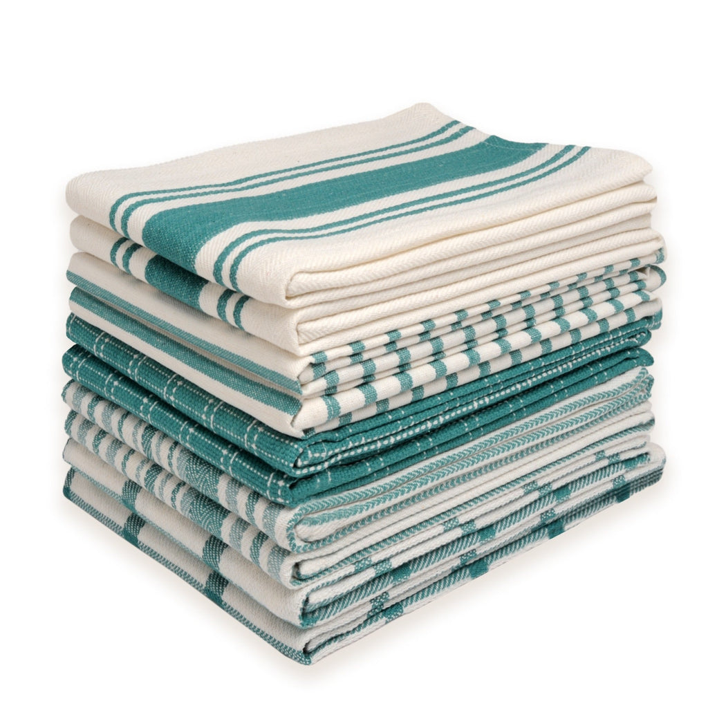 Kitchen Dish Towels 10 Pack - 100% Cotton Flat Weave, Absorbent & Reusable, Multi-Color Set for Cooking, Cleaning & Drying