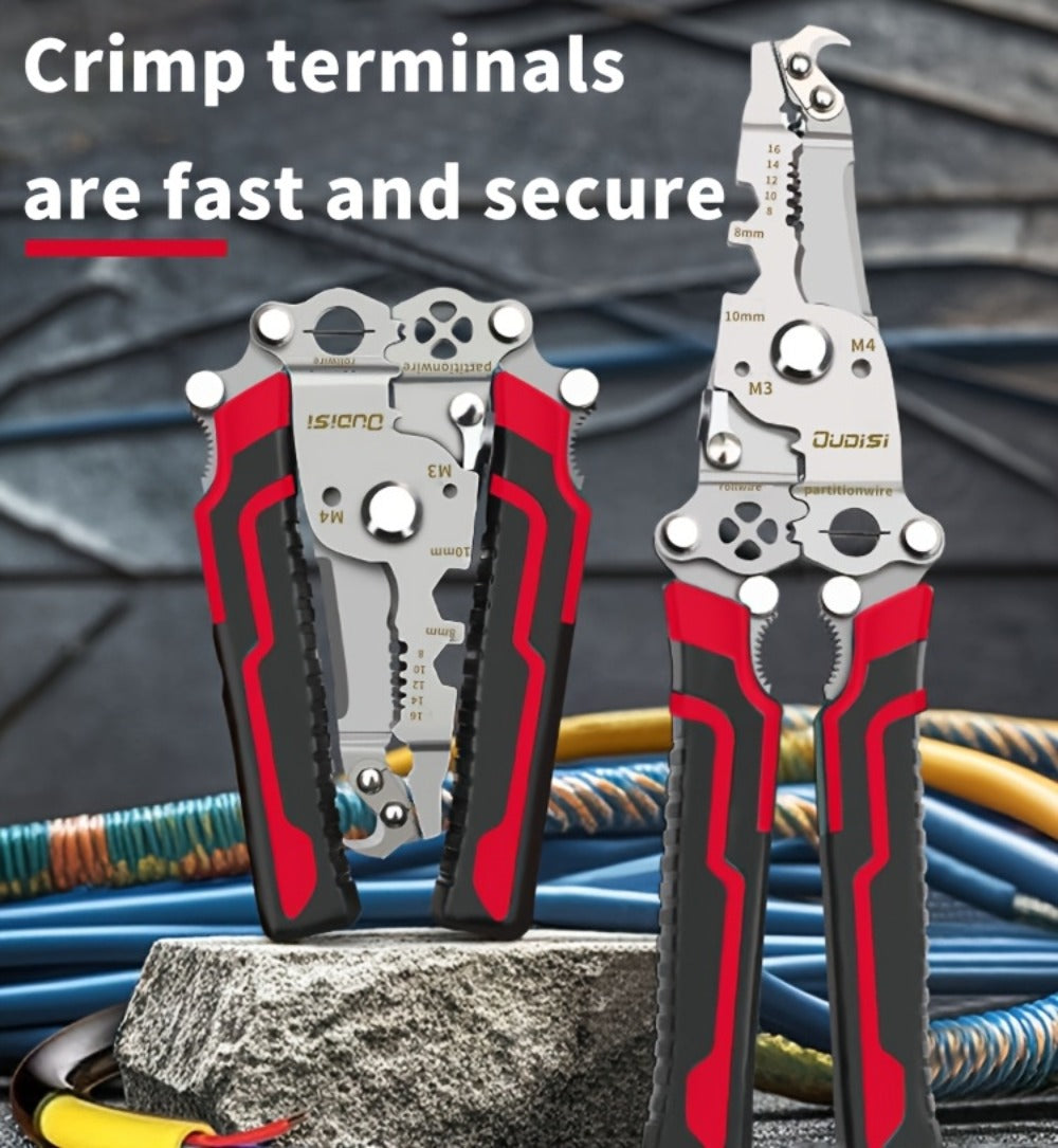 Folding Wire Stripper Multifunctional Pliers Crimping Cutter Tool for Electrician Cable DIY Electronic Maintenance Compact Portable Anti-Slip Spring Clip Car Toolbox Hand Tool
