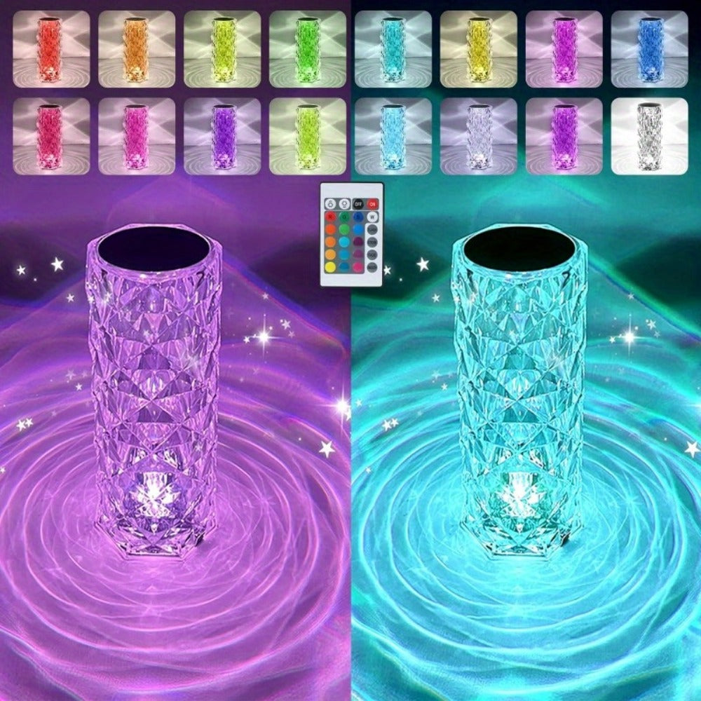 Crystal Diamond Rose Table Lamp RGB LED ¨C Remote & Touch Control Dimmable USB Rechargeable Uplight for Home, Office, Dating & Parties, Perfect Gift for Women & Couples