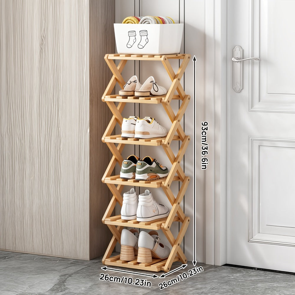 Bamboo Shoe Rack Foldable Multi-Tier ¨C Space-Saving Shoe Storage Shelf, Easy Assembly Standalone Organizer for Entryway, Hallway, Bedroom, Bathroom & Office ¨C 6 or 8 Tier Options