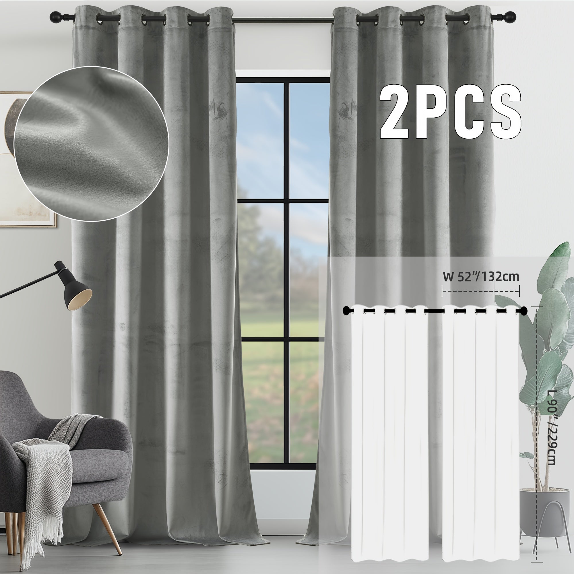 Velvet Room Darkening Curtains 2 Panels | Grommet Top Thermal Insulated Soundproof Blackout Curtains for Living Room Bedroom, Soft Solid Color Vintage Window Drapes