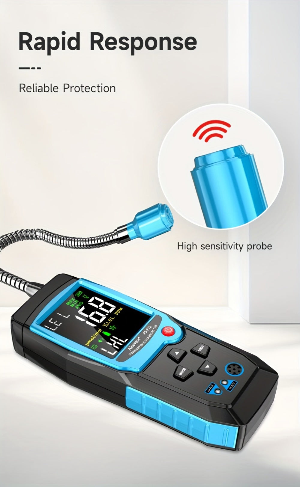 Gas Leak Detector Combustible Gas Detector Aicevoos AS-F12 Natural Gas Methane Tester Sound Light Alarm Electrochemical Sensor Home Industrial Safety