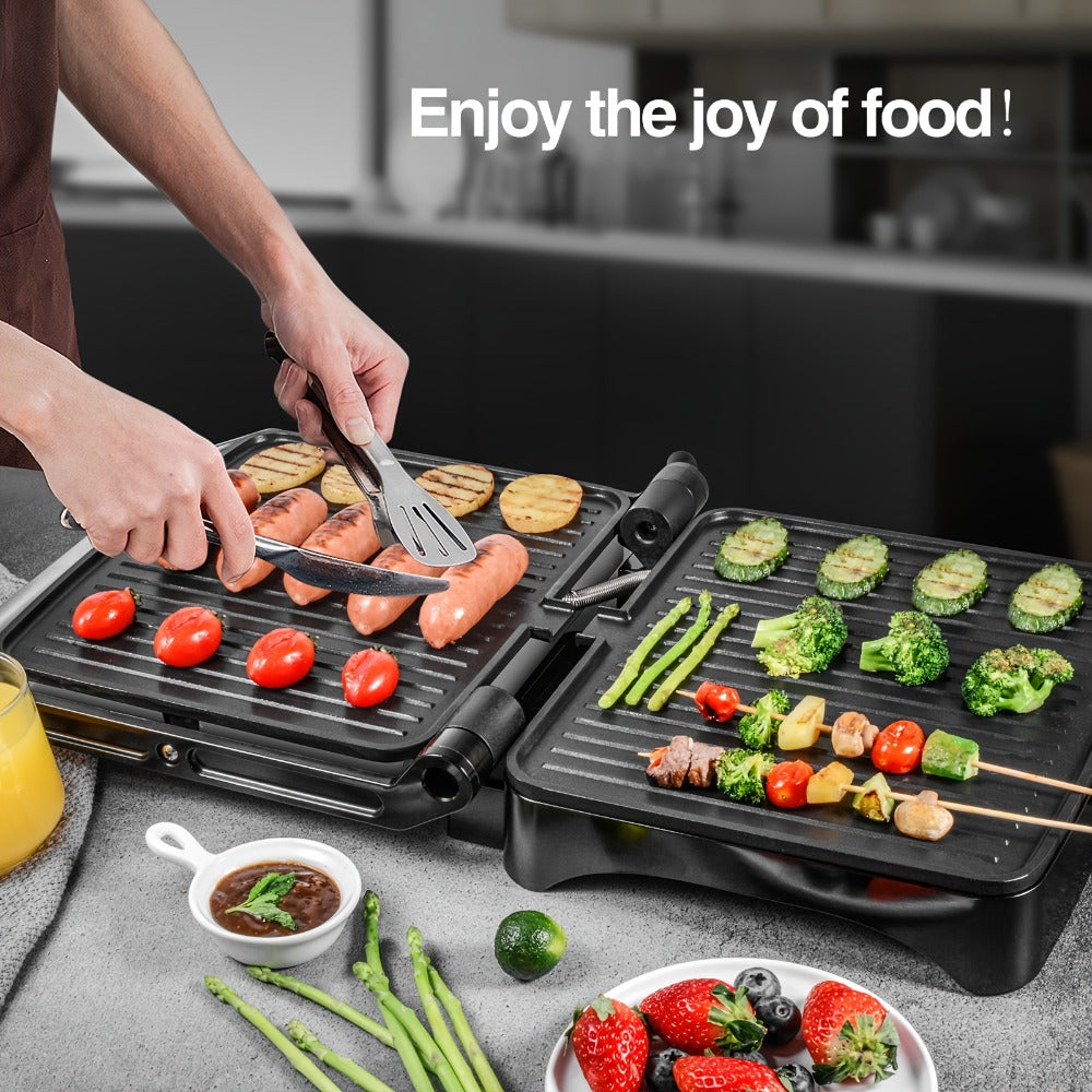 Panini Press Sandwich Maker 1200W ¨C 4-Slice Non-Stick Grill with 180¡ã Opening Adjustable Temperature 120¨C428¡ãF & Removable Drip Tray | Electric Contact Grill for Sandwiches Steaks Burgers Indoor Use