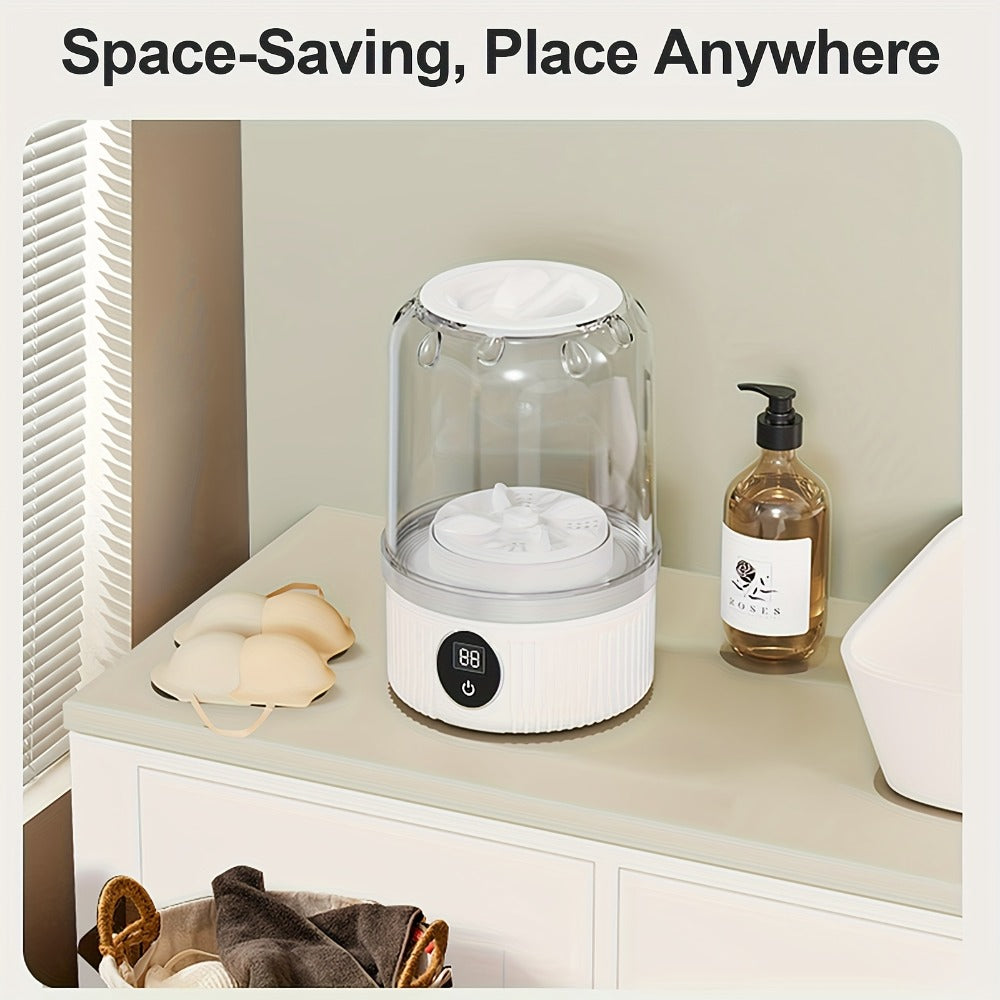 Portable Mini Washing Cup One-Button Start 2 Modes Impeller Hand-Wash Simulation Space-Saving Electric Mini Washer for Travel Camping Dorms Small Spaces White