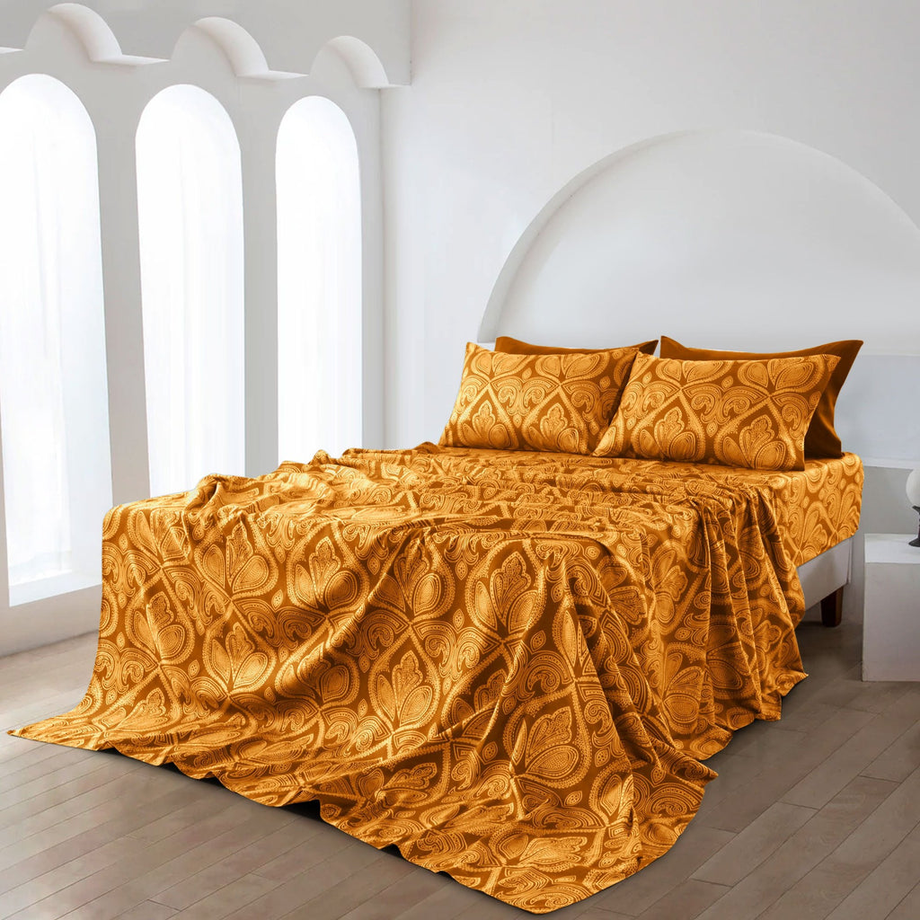 Paisley Bed Sheet Set 4 6 Piece 100% Brushed Microfiber Deep Pocket Fitted Sheet Soft Wrinkle Free Cooling Breathable Twin Full Queen King Cal King