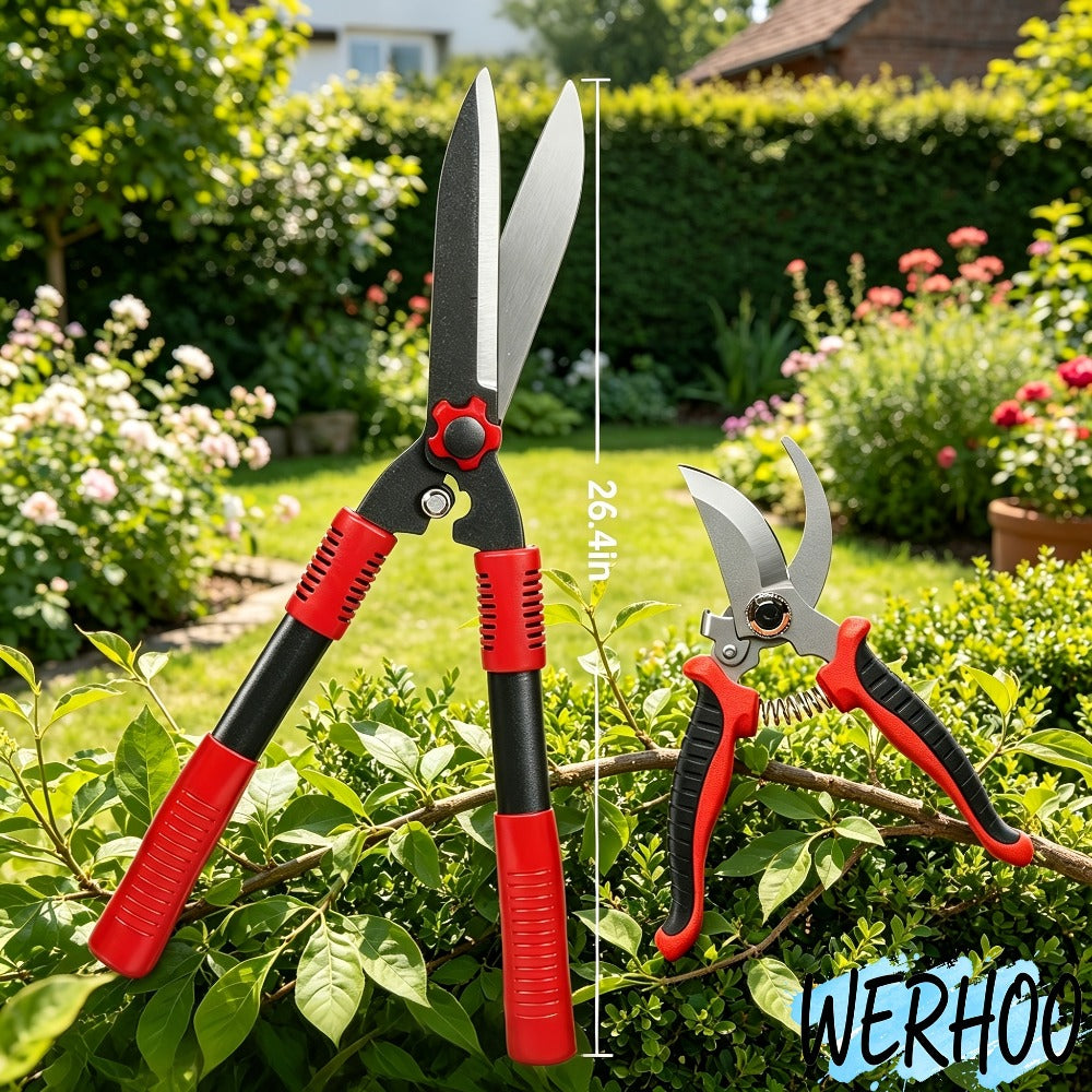 Garden Pruning Shears Set Loppers Hedge Shears & Hand Pruner Combo ¨C Heavy Duty Alloy Steel Branch Cutter Kit with Compound Action, Ergonomic Grip for Yard Lawn Tree Shrub Trimming Indoor Outdoor