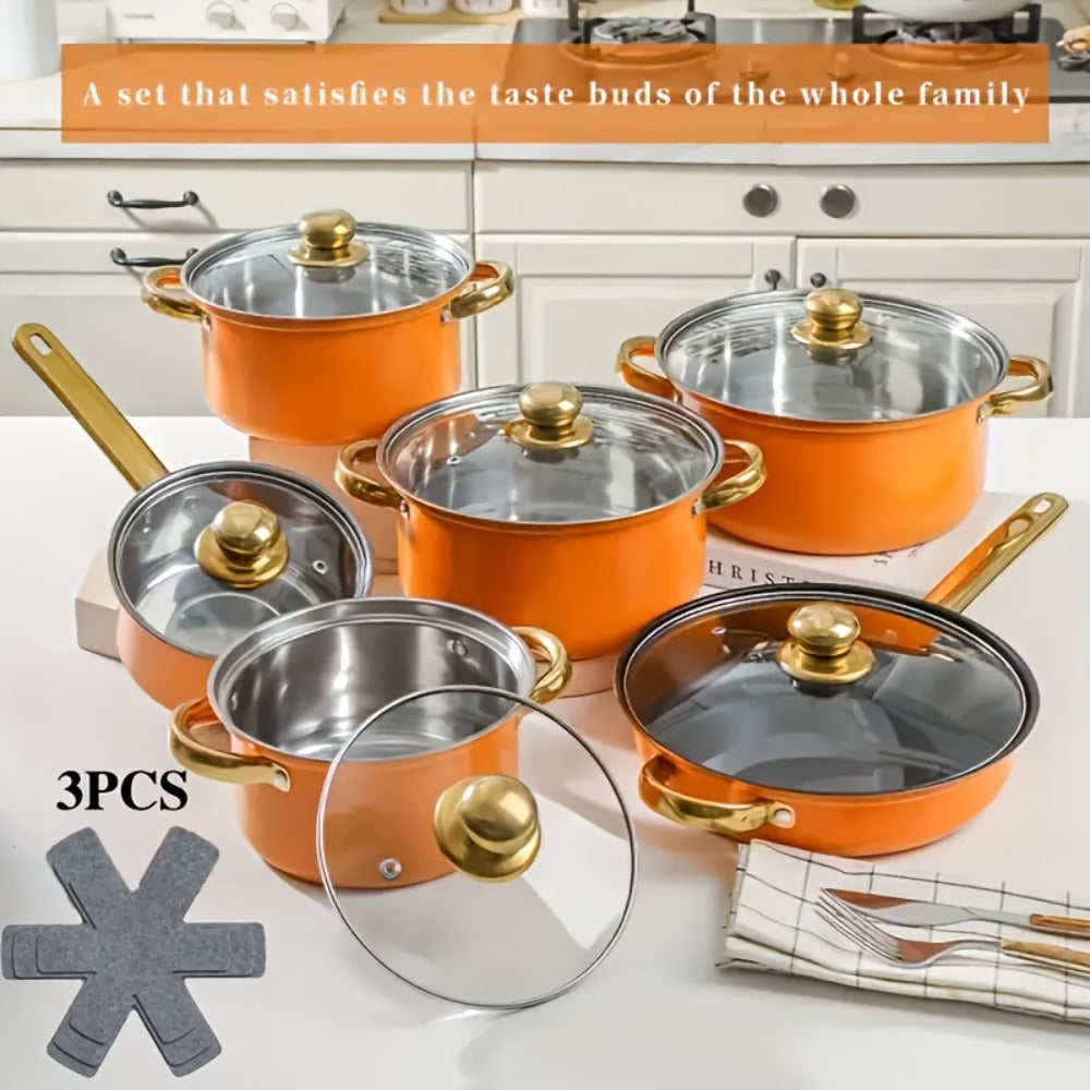 Stainless Steel Deep Pot Cookware Set 10 & 12 Piece with Lids & Dual Handles ¨C Oven Safe Soup Hot Pot Pasta Seafood Stew Pots | Silver Pink Gold | Home Restaurant Cooking Gift Set