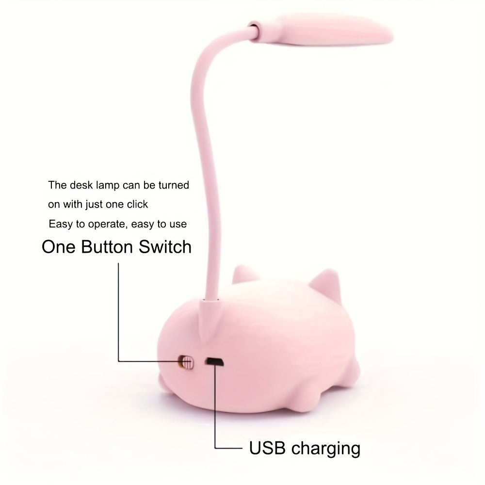 Cute Animal LED Night Light ¨C Mini Cartoon Table Lamp, Foldable USB Rechargeable, Portable Desk Reading Light for Bedroom Kids Room, Blue Bunny Cat Styles, Kawaii Room Decor Lamp