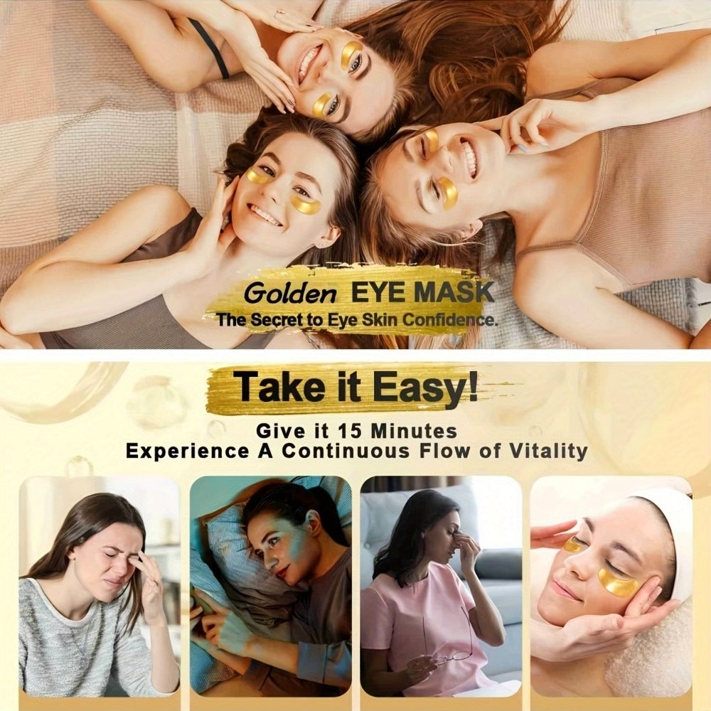 24K Gold Collagen Eye Mask Patches 36 Pairs Under Eye Patches with Collagen Glycerin Moisturizing Hypoallergenic Anti-Dark Circle Puffiness Skincare for Men Women All Skin Types