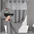 Hookless Shower Curtain with Snap Liner 74x71 Inch - Waffle Texture Double Layer with See-Through Window Waterproof Washable Hotel Quality Bathroom Curtain Set | Grey White Matcha Black | Home Decor Gift