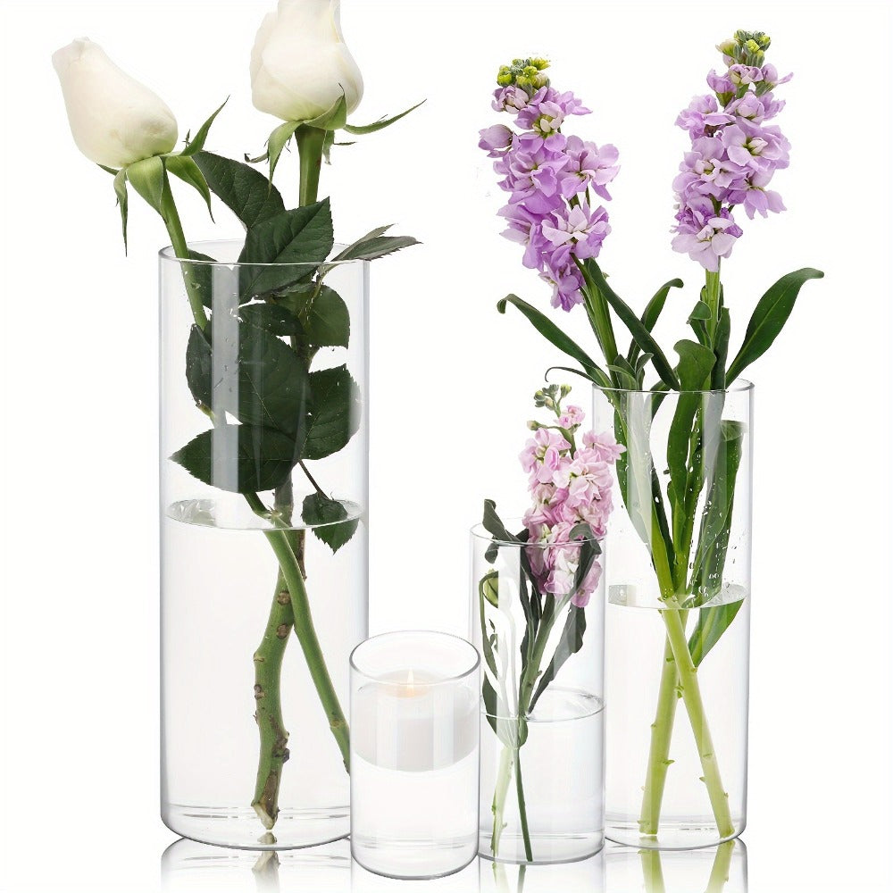 Clear Glass Cylinder Vases Bulk Set 12 24 48pcs 4 6 8 10 Inch Tall Flower Vase Hurricane Floating Candle Holder for Wedding Centerpieces Party Table Decor Valentine Halloween Christmas Home Kitchen