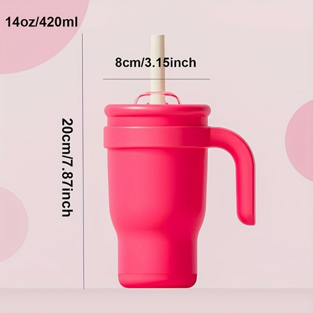 14oz Insulated Tumbler with Handle & Straw - Stainless Steel Travel Coffee Mug with Stickers, Multiple Colors