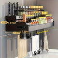 Kitchen Wall Mounted Storage Rack Double Layer ¨C No-Drill Organizer with Knife Slots, Chopstick Holder & Towel Bar, Space-Saving Floating Shelf for Kitchen Counter, 19.69 Inch (Black)