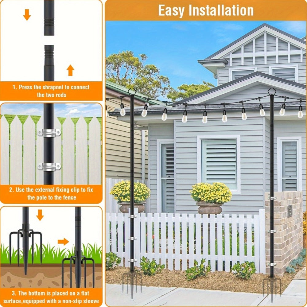 Outdoor String Light Poles 4 Pack 8.9Ft Metal Poles for Outside String Lights with Ground Fork Stand for Patio Backyard Deck Garden Yard Bistro Party Wedding Lighting