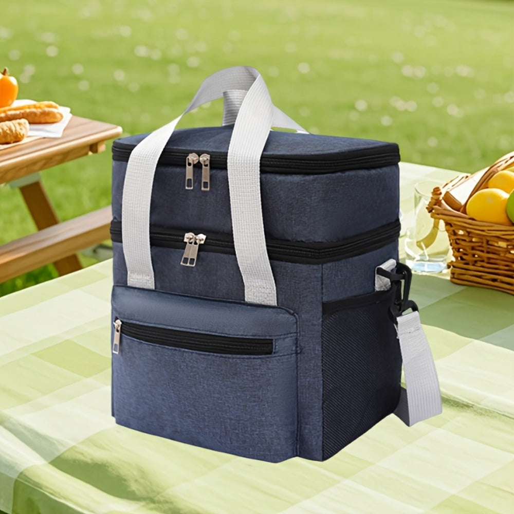 Insulated Lunch Bag Large Double Layer Leakproof Cooler Tote Bag with Adjustable Crossbody Strap for Men Women Office Picnic Travel Camping in Black Grey Burgundy Blue