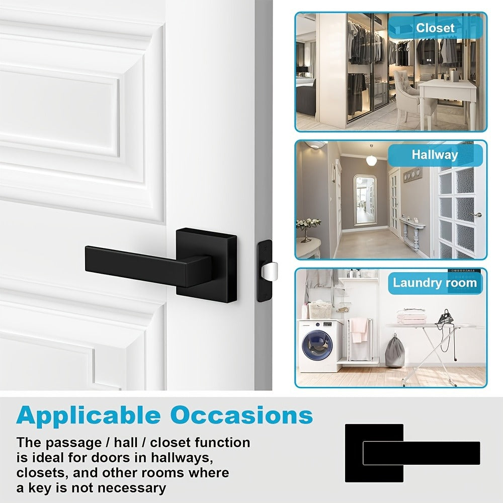 Matte Black Square Door Handle Set ¨C Interior Passage Door Knob for Hall & Closet, Heavy-Duty Left & Right Hand Compatible, Modern Hardware