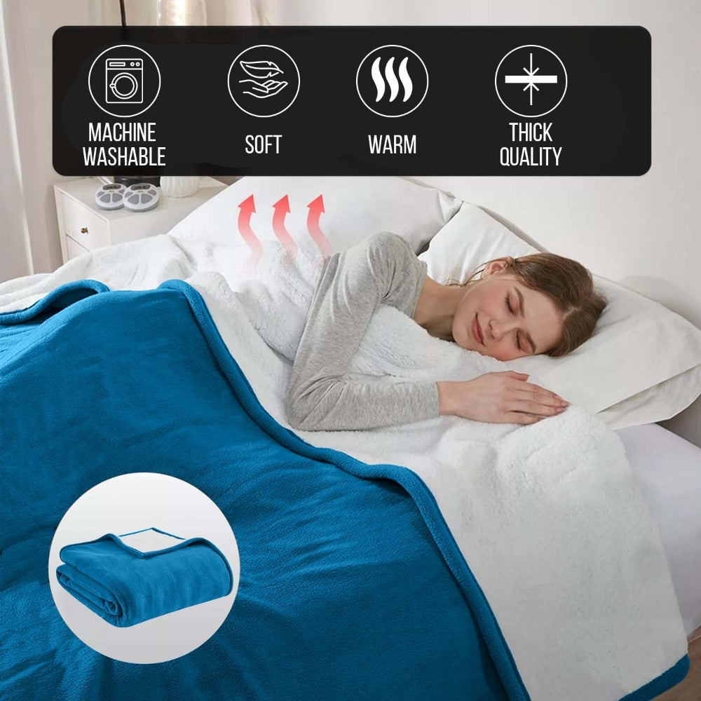480GSM Sherpa Fleece Blanket ¨C Double-Sided Heavy Warm Throw for Couch, Bed & Travel, Reversible All Season, 13 Colors, 3 Sizes