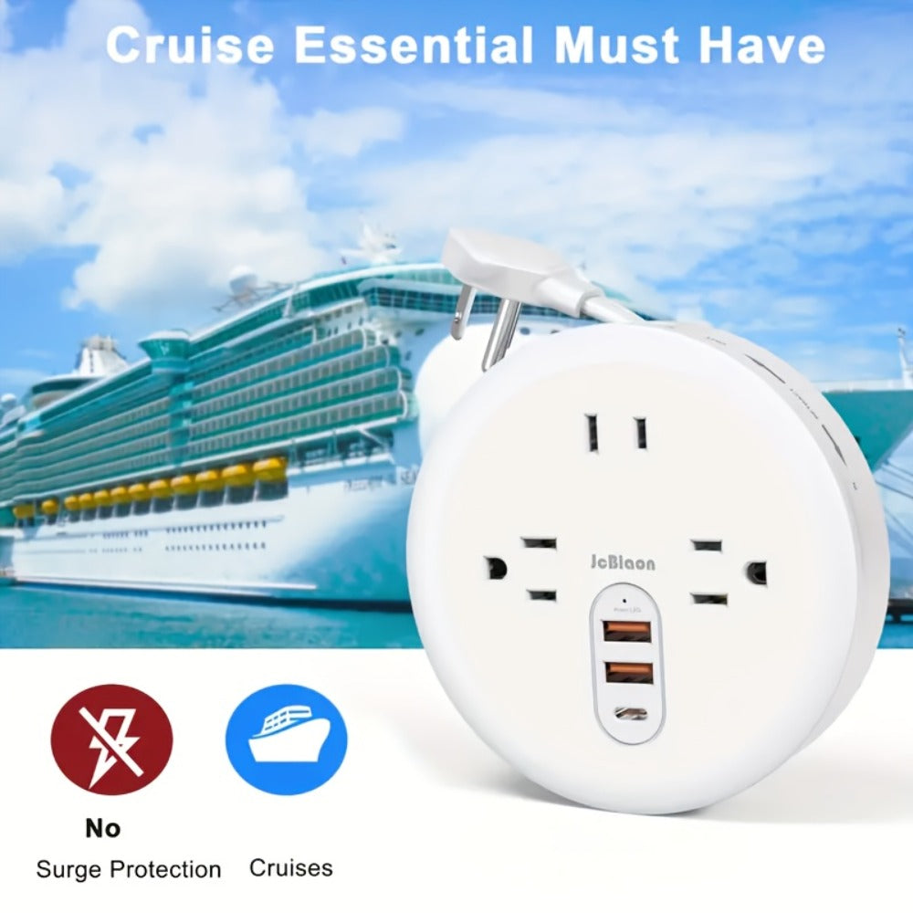 Travel Power Strip Retractable 4ft Flat Plug Extension Cord 3 Outlets 3 USB Ports 2 USB-C Compact Charging Station for Dorm Office Home Desk Travel