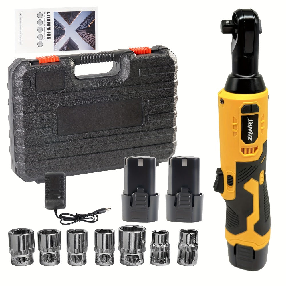 Cordless Electric Ratchet Wrench Set 12V - 45Nm High Torque 3/8¡± Rechargeable Ratchet Wrench with Battery, Charger & Toolbox for Automotive Repair, Angle Frame Installation & Home Improvement (4 Colors)