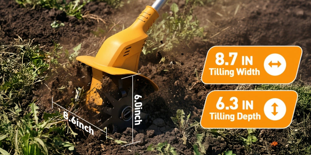 Electric Tiller Cultivator Cordless 20V Battery Powered - 8.6 Inch Tilling Width, Adjustable Ergonomic Handle, Garden Bed & Farm Soil Breaker, Available in Small/Large with 1 or 2 Batteries Included