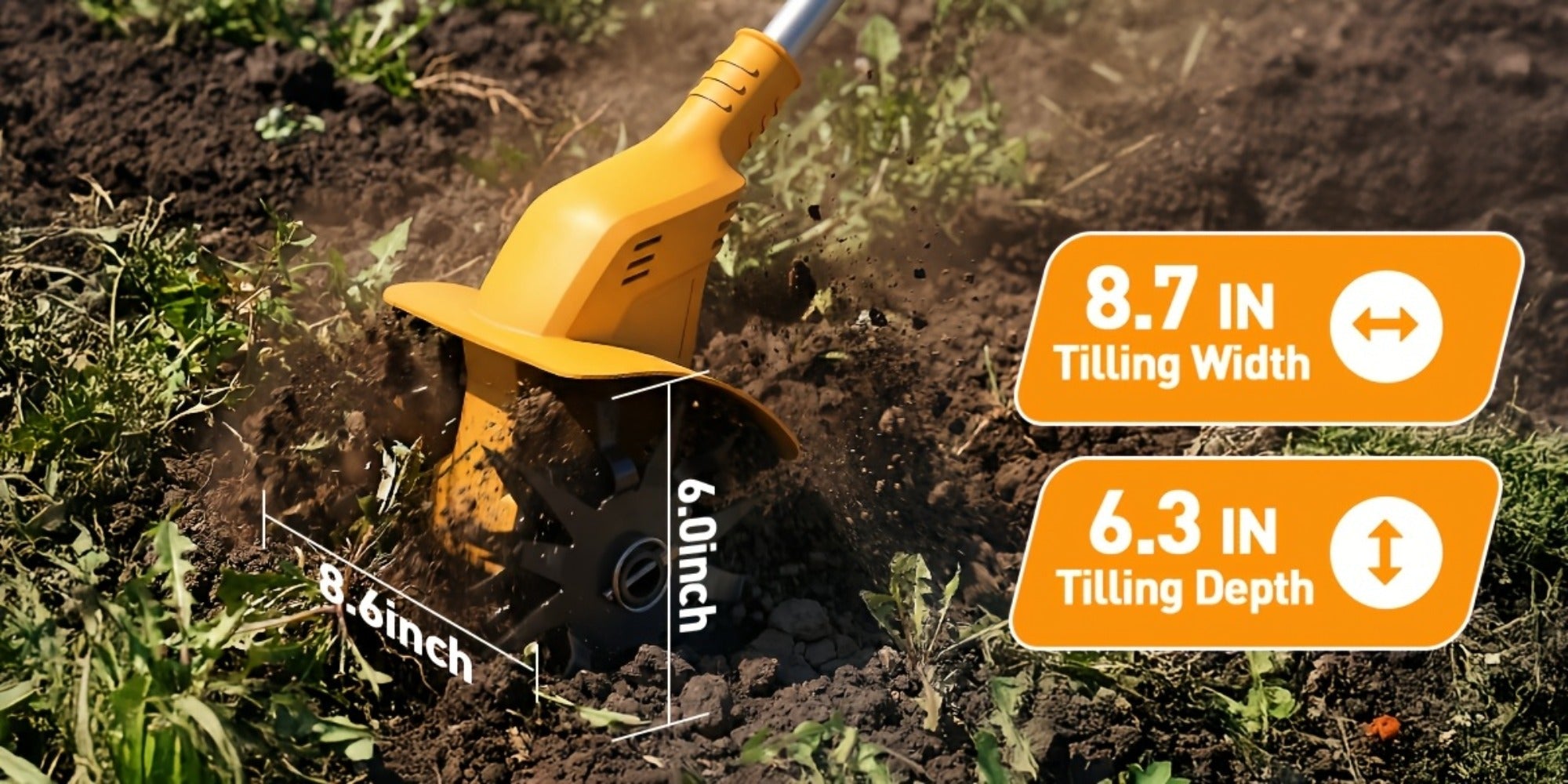 Electric Tiller Cultivator Cordless 20V Battery Powered - 8.6 Inch Tilling Width, Adjustable Ergonomic Handle, Garden Bed & Farm Soil Breaker, Available in Small/Large with 1 or 2 Batteries Included