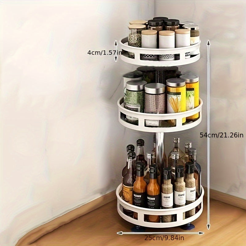 Spice Rack Organizer 3 Tier Rotating Turntable Carbon Steel Kitchen Seasoning Storage Rack for Counter Pantry Cabinet Black White