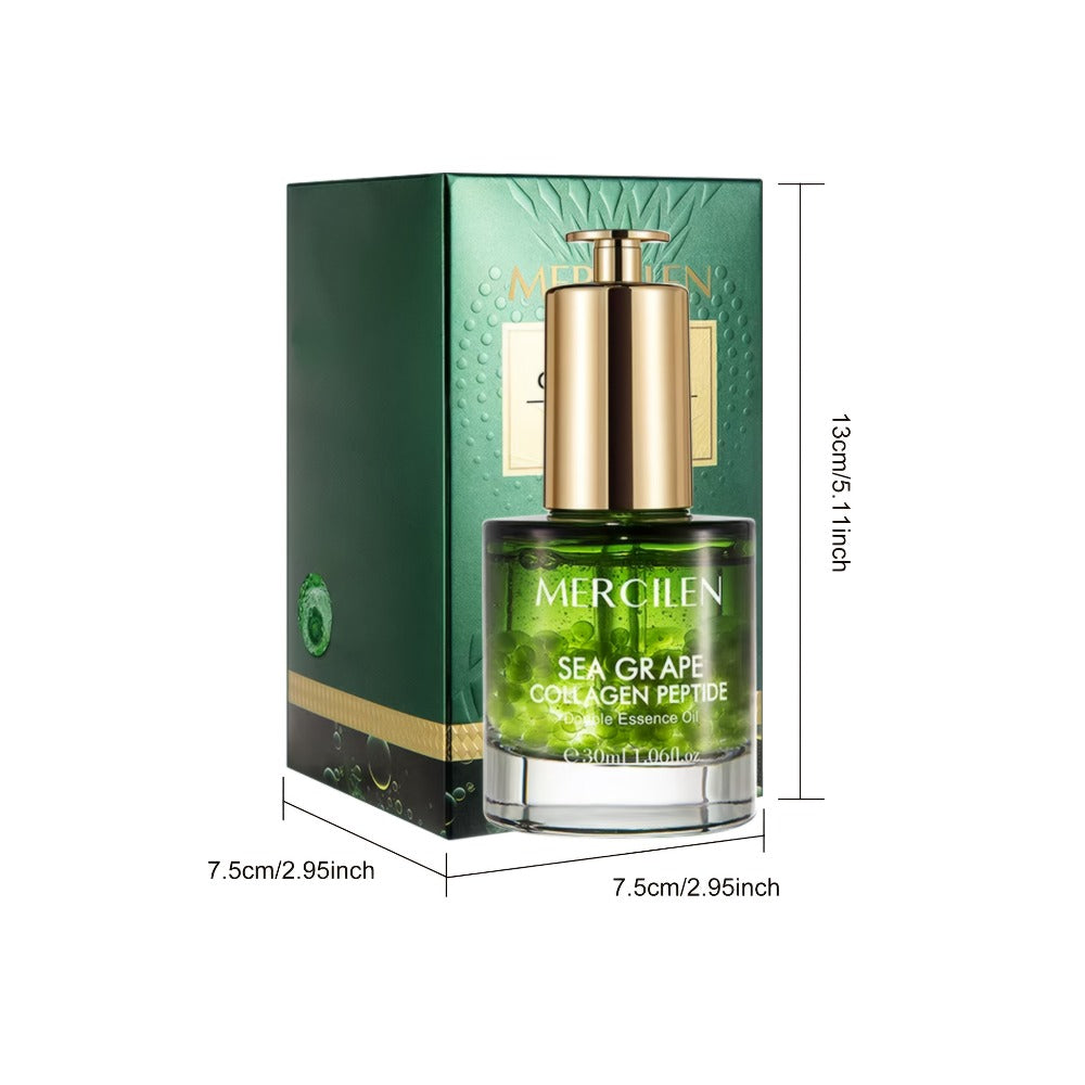 Sea Grape Collagen Peptide Essence Oil Squalane Moisturizing Face Serum Alcohol-Free Anti-Aging Skin Brightening Unisex Skincare for Sensitive Skin