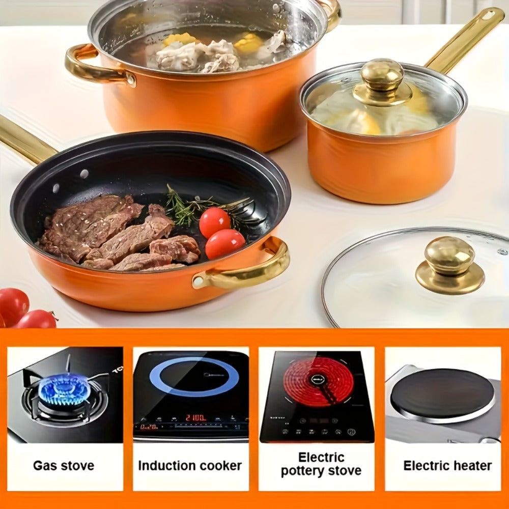 Non-Stick Cookware Set Pots and Pans 10 & 12 Piece ¨C Heat-Resistant Frying Pan, Saucepan & Stewpot | Honeycomb Coating Stainless Steel Kitchen Cooking Set for All Stoves | Stylish Durable Multifunctional