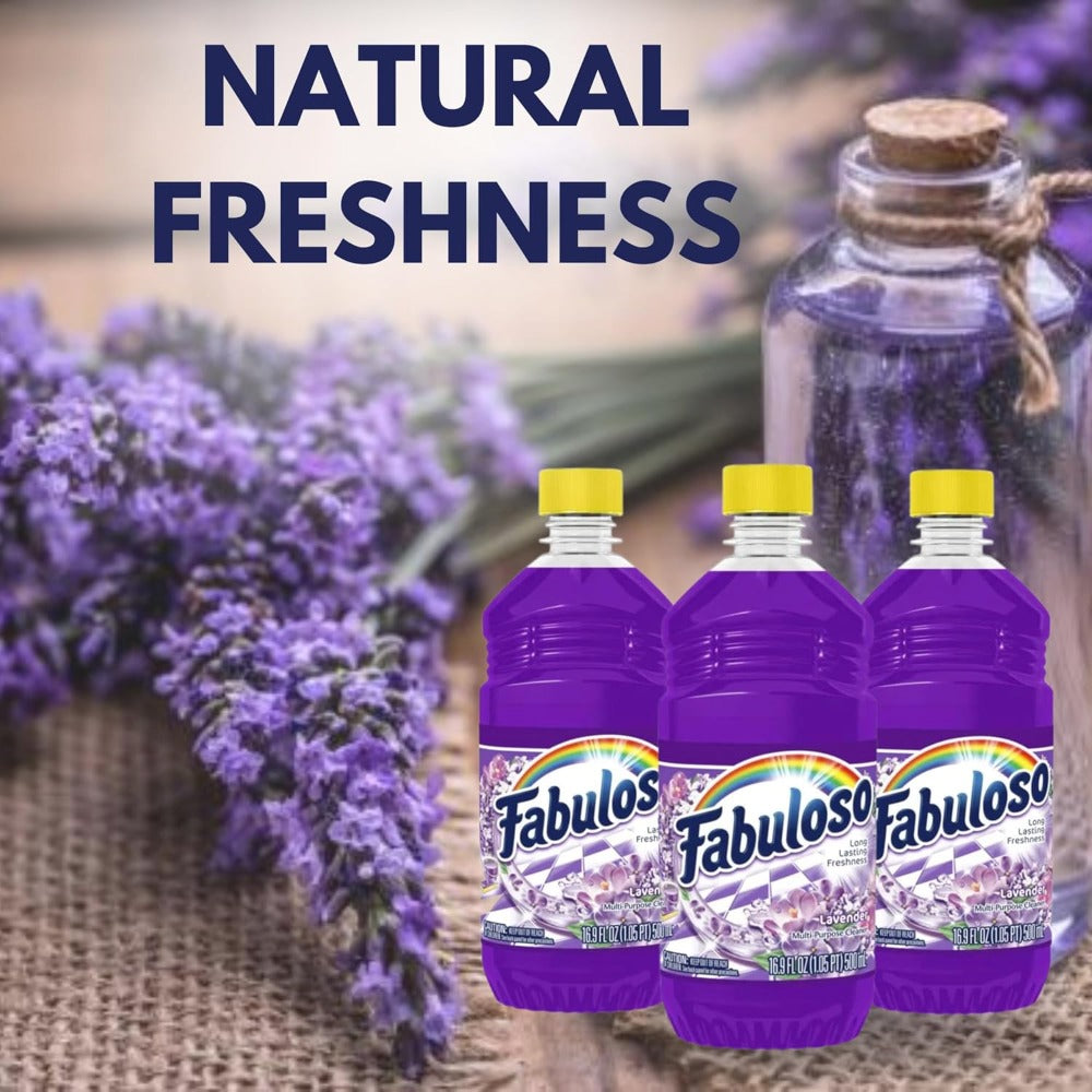 All Purpose Cleaner Lavender Scent 3 Pack (16.9 Fl Oz Each), Fabuloso Multi-Surface Floor Cleaner with Calming Lavender Fragrance ¨C Powerful Dirt & Grime Remover for Floors, Tiles, Bathrooms & Kitchens