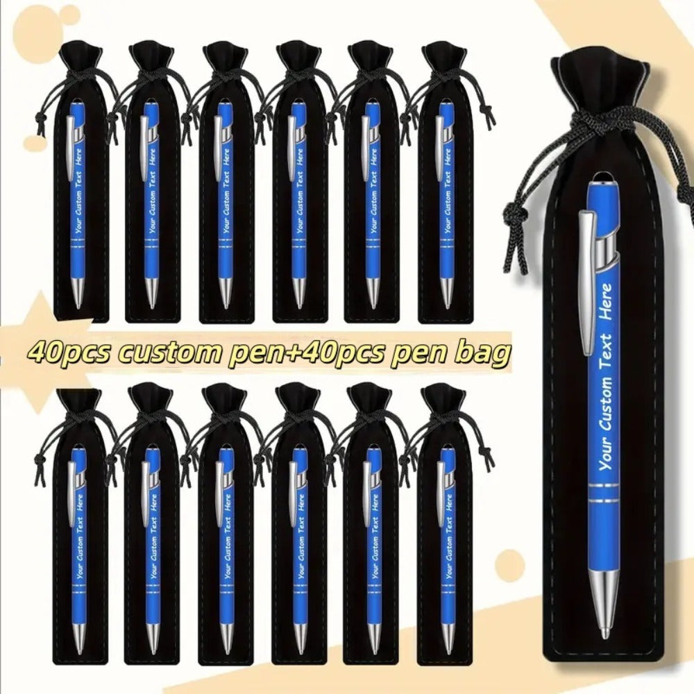Custom Ballpoint Pens with Pencil Pouch Bulk Set ¨C Personalized Ballpoint Pen Pack for Corporate Gifts, School Supplies, Office Promotions | 20/30/80 PCS Customized Pen & Bag Bundle