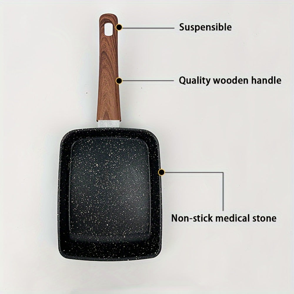 Tamagoyaki Pan Japanese Nonstick Rectangular Egg Pan for Omelettes & Rolls ¨C Induction Halogen Compatible Dishwasher Safe Wooden or Plastic Handle with Optional Silicone Spatula