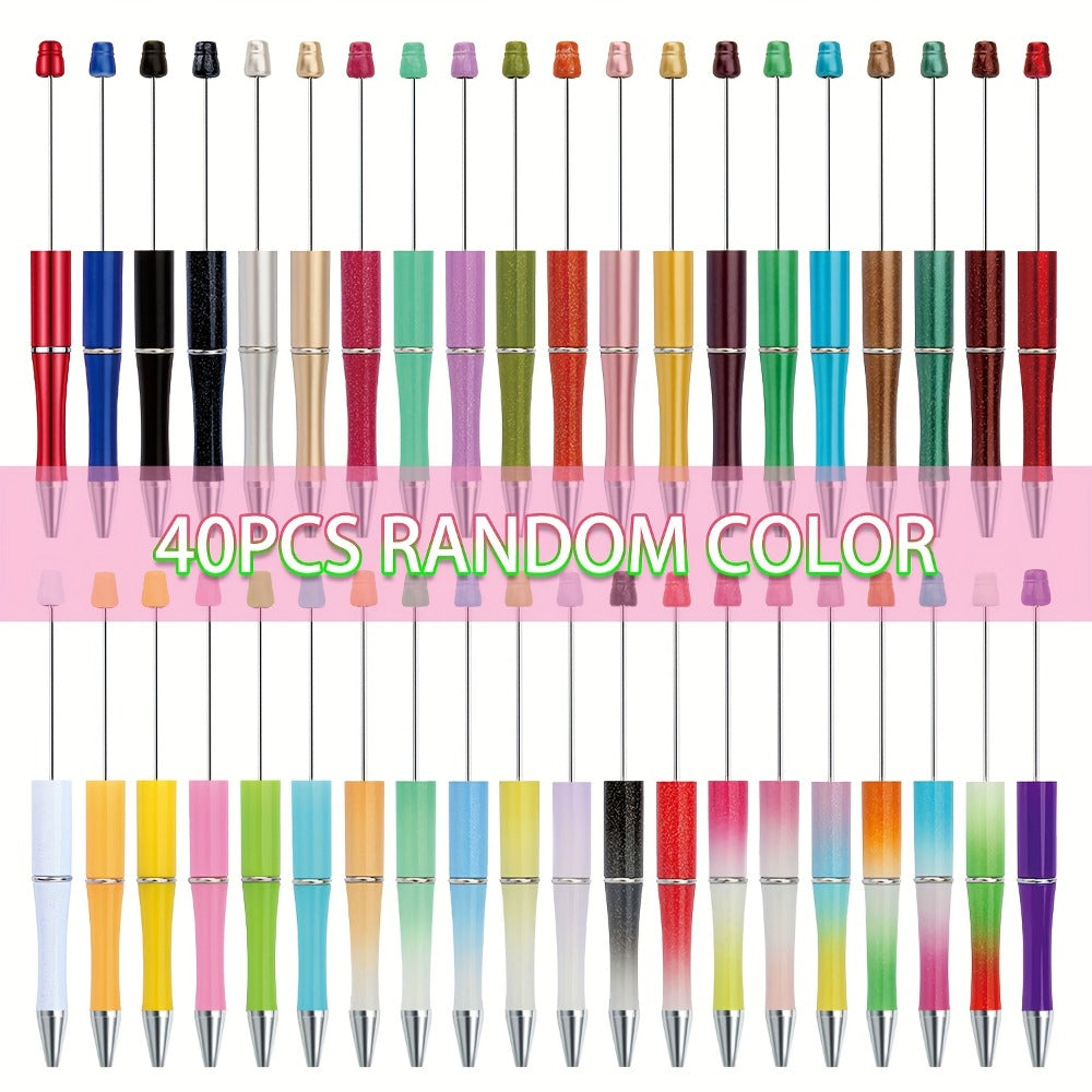 Beadable Pens Bulk 40/60pcs, DIY Bead Ballpoint Pens with Black Ink Shaft, Assorted Random Colors for DIY Crafts, School Office Teachers Bridal Shower Graduation Gifts