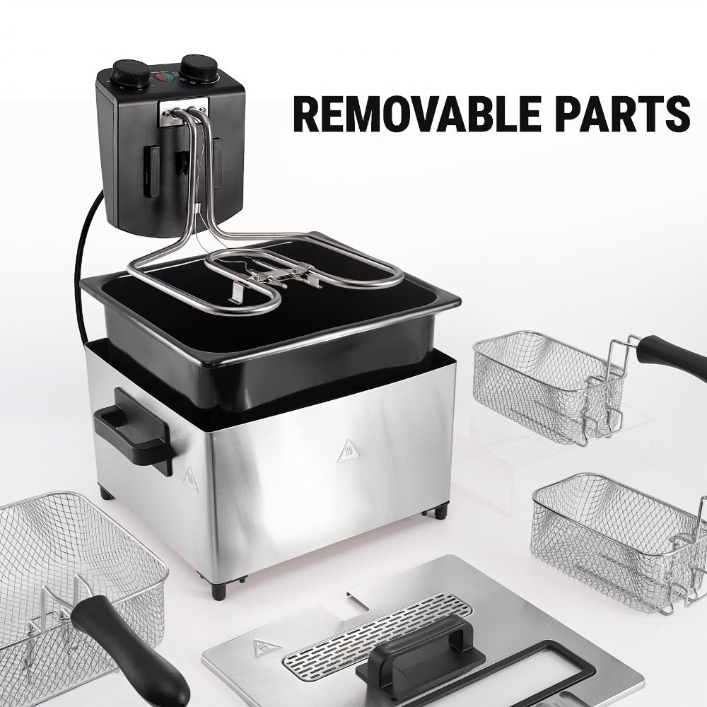 Electric Deep Fryer 1700W, Large Deep Fryer with Adjustable Time & Temperature Control, Stainless Steel Frying Basket, Lid with View Window, 101.44oz / 1.32gal Capacity, Home Kitchen Countertop Fryer