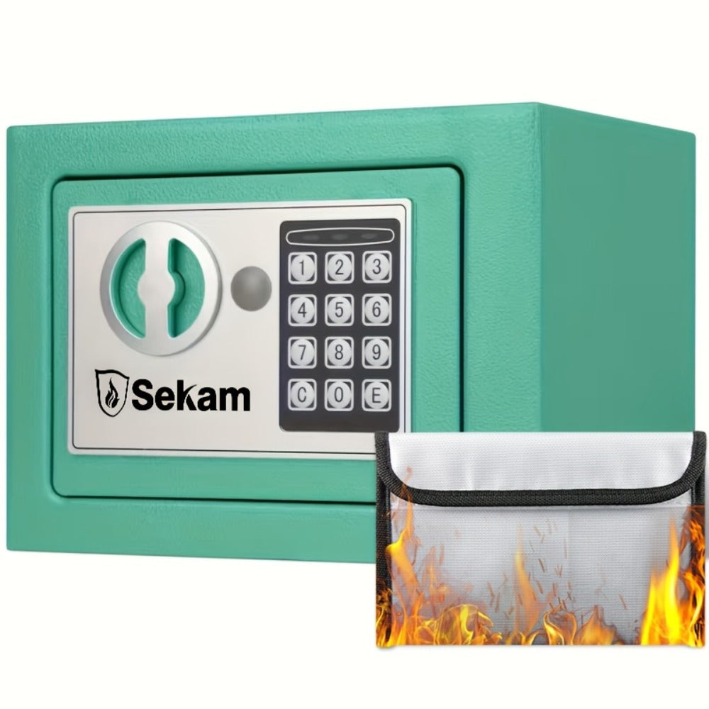 Fireproof Home Safe Box with Digital Keypad and Key Lock Heavy Duty Steel Security Safe for Money Documents Valuables Jewelry Passports 0.23 0.8 1.5 2.2 Cubic Feet Multiple Colors with Cash Bag