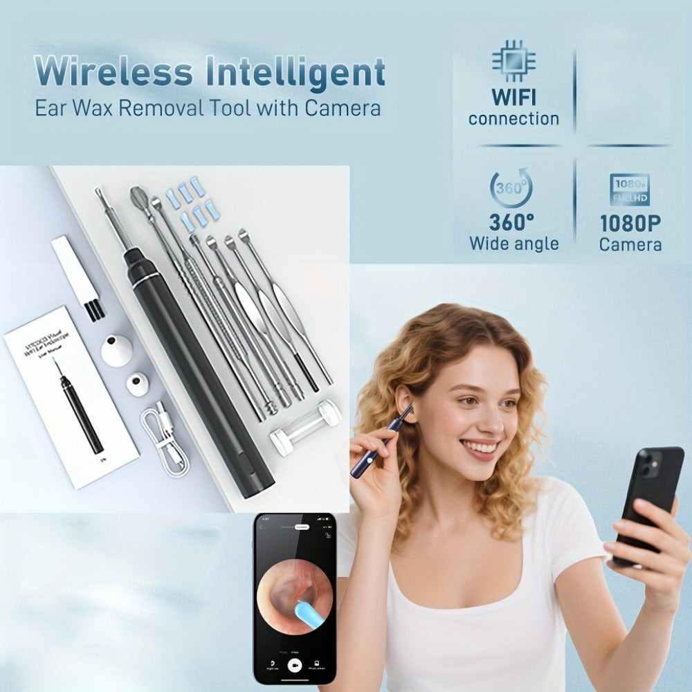 Wireless Ear Camera Ear Wax Removal Kit 1080P HD 6-LED ¨C App-Controlled Visual Ear Cleaner for Adults and Pets, Compatible with All Smartphones, Multiple Cleaning Heads, Portable Ear Scoop Tool