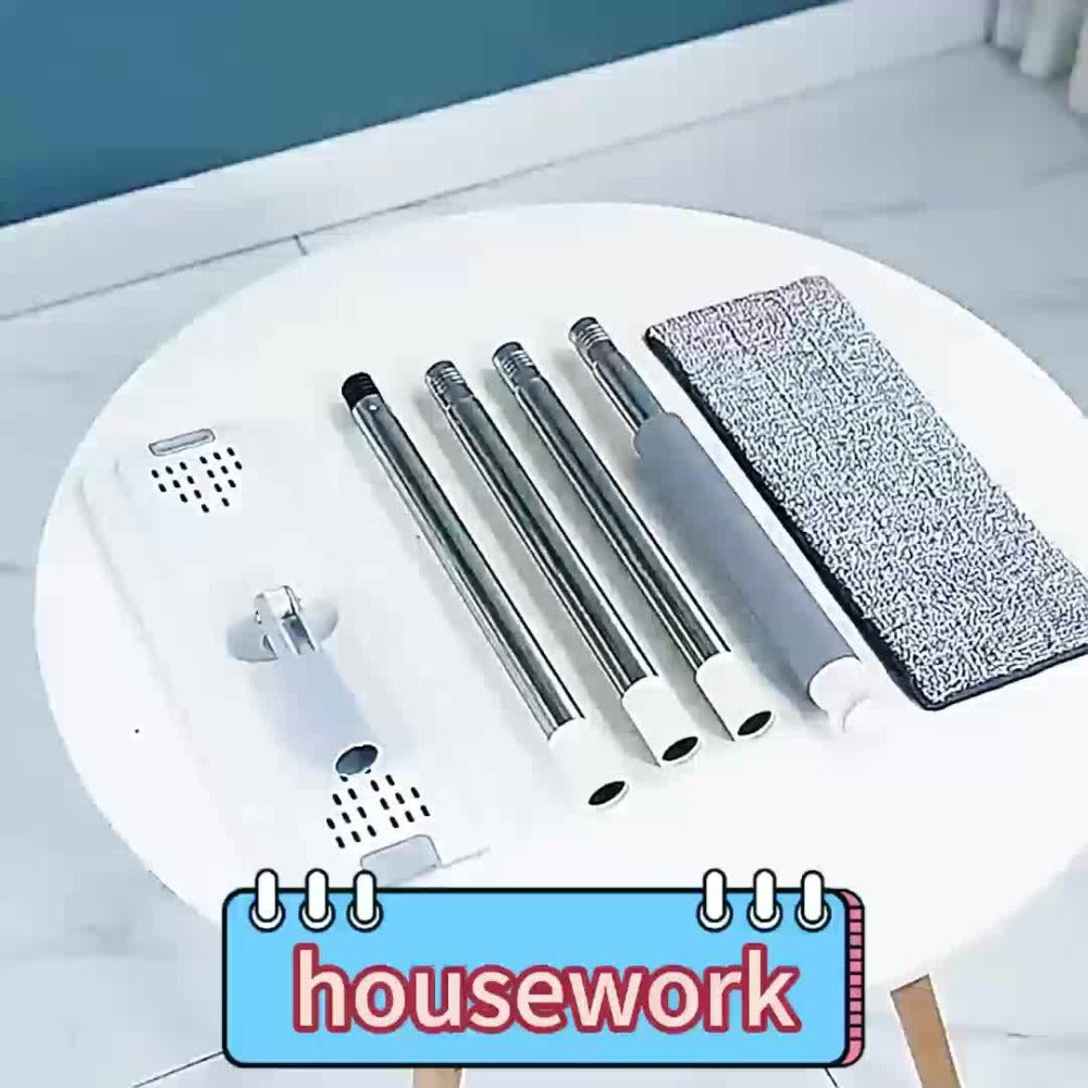 Flat Mop with Bucket Set, Hands-Free Wringing Floor Mop, 6 Replacement Microfiber Cloths, Wet & Dry Dual-Use, Durable Plastic Frame, for Hardwood Tile Laminate Bedroom Kitchen Living Room Bathroom