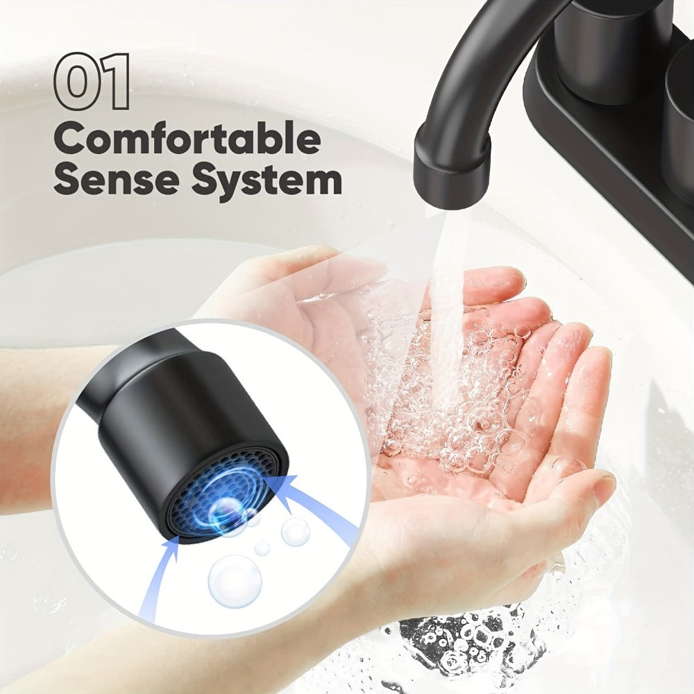 Bathroom Faucet 4-Inch 2-Handle Centerset ¨C 360¡ã Swivel Spout, Pop-Up Drain & Supply Lines Included, 2-3 Hole Vanity Sink Faucet for RV & Home, Brushed Gold, Matte Black, Nickel & Chrome