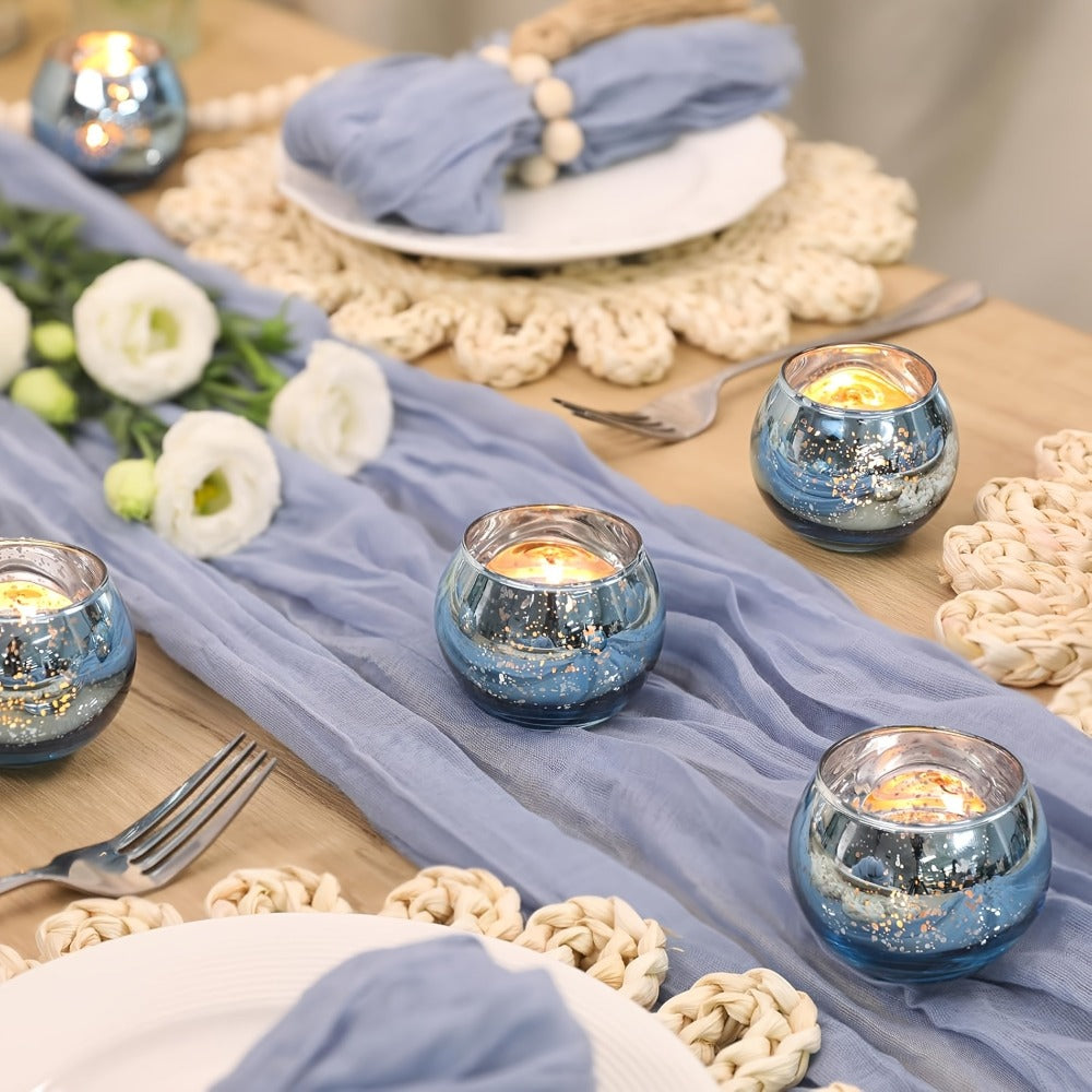 Votive Candle Holders Bulk - High Temperature Glass Hurricane Candle Holders for Weddings, Parties & Romantic Dinners, Starlight Shimmer Effect, Set of 6/12/24, Golden, Pink, Silver & Green