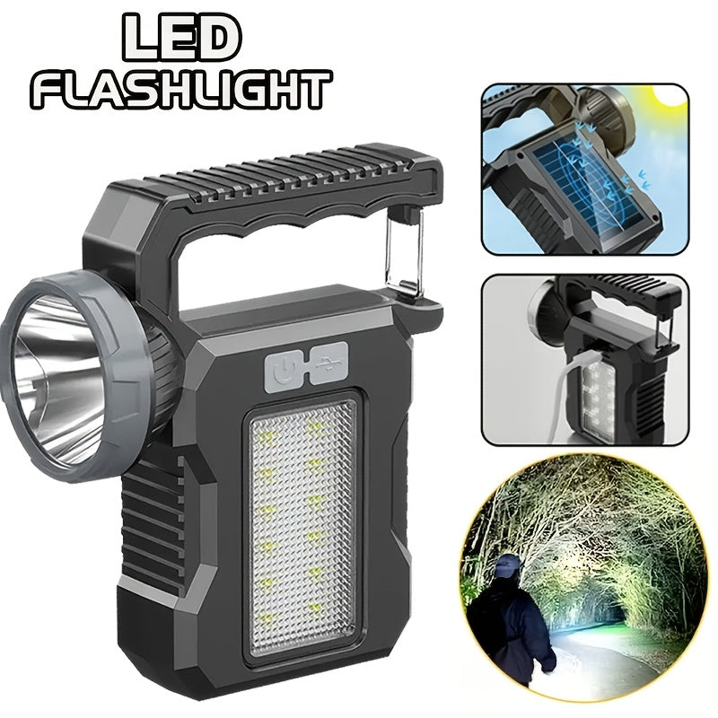 Solar Flashlight USB Rechargeable Ultra-Bright LED | 4 Lighting Modes Portable Solar Torch with Battery Indicator | Camping Hiking Emergency Night Fishing Outdoor Gift