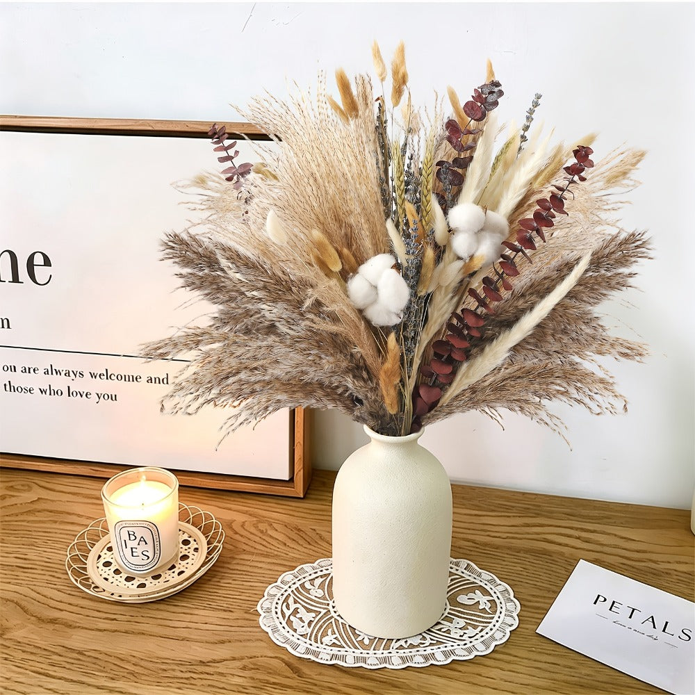 Dried Flower Bouquet 80pcs ¨C Pampas Grass, Bunny Tails, Eucalyptus, Lavender & Wheat Stems for Rustic Boho Home Decor, Vase Filler, Fall Decorations, Wedding Centerpiece & Floral Gift Arrangement